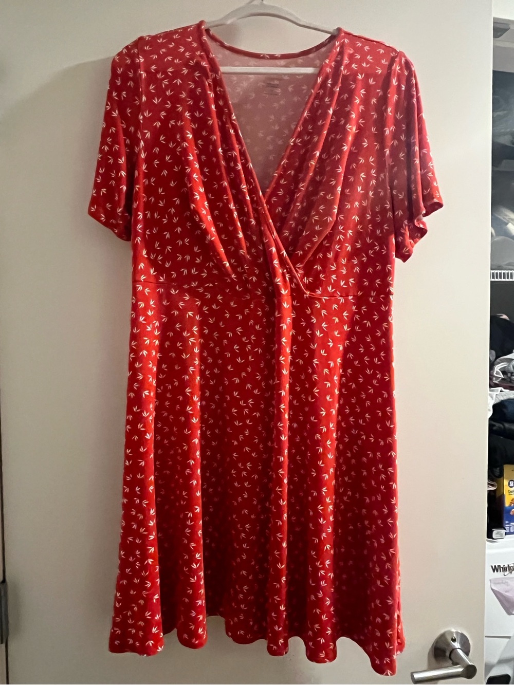 41 Hawthorn Red Short-Sleeve Wrap Midi Dress with White Print
